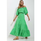 Trend Alaçatı Stili Women's Green Madonna Collar Crop Blouse Gathered Inner Lined Skirt Poplin Suit cene