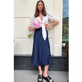 Madmext Navy Blue Basic Long Satin Skirt | Shoptok.si