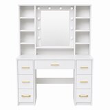  Veliki toaletni stolić s LED svjetlom, policama, 7 ladica, bijeli, 140x100x40 cm | shoptok.hr