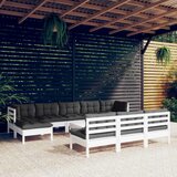  11-dijelna vrtna garnitura od borovine s jastucima bijela | shoptok.hr