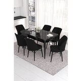 Hanah home Eva - Black Marble, Black Black MarbleBlack Extendable Dining Table & Chairs Set (7 Pieces) | ePonuda.com