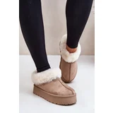 Kesi Low shin snow boots with fur on a platform made of eco-suede dark beige Neathoria