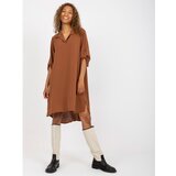 Fashion Hunters Light brown shirt dress with a V-neck | shoptok.hr