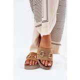 Boto Ladies Platform Slippers With Golden Decoration And Glitter Camel Morisela | Shoptok.si