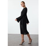 Trendyol Black Premium Pleated Fabric Flare Sleeve Detailed A-Line Midi Knitted Dress | Shoptok.si