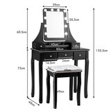 Pohištvo > Pohištvo za spalnice Toaletna mizica s pravokotnim ogledalom in oblazinjenim stolčkom, dim. 80 x 40 x 135,5 cm - črna | Shoptok.si