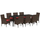  Set stola i stolica s jastukom 9 pcs Smeđa PE ratan | shoptok.hr