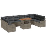 vidaXL 11 delni vrtni sofa set s blazinami siva poli ratan, 2-sedežna vrtna sofa s shrambo in blazinami siva poli ratan | Shoptok.si