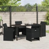vidaXL set od 5 dijelova za objedovanje u vrtu s jastučićima crni poli ratan, vrtni stol crni 160x80x73 cm kaljeno staklo | shoptok.hr