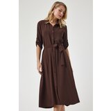 Happiness İstanbul Women's Brown Belted Shirt Dress Cene