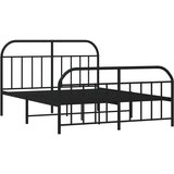 vidaXL Kovinski posteljni okvir z vzglavjem in vznožjem črn 135x190 cm | Shoptok.si