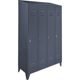 Wolf jeklena omara s poševno streho, predelki v višini omare, skupna širina 1200 mm, 4 predelki, modro siva ral 7031 | Shoptok.si