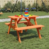vidaXL Piknik miza za 4 otroke z luknjo za senčnik trden les jelke | Shoptok.si
