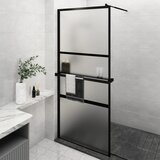 Pregrada za tuš s policom crna 90x195 cm staklo ESG i aluminij | shoptok.hr