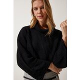  Women's Black Turtleneck Textured Seasonal Knitwear Sweater cene