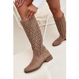 Boto Women's Low Heel Boots with Openwork Pattern Beige Marcelline | Shoptok.si