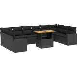 vidaXL Vrtna sedežna garnitura 11-delna z blazinami črn poli ratan, (21093828) | Shoptok.si