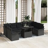 vidaXL 10-delna vrtna kavčna garnitura z blazinami črn poly ratan | Shoptok.si