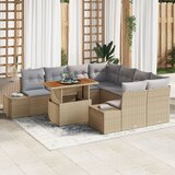 vidaXL Vrtna sedežna garnitura Set 9 Bež s sivimi blazinami | Shoptok.si