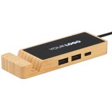 Meixi USB razdelnik ENNIO od bambusa sa držačem za telefon – Type-C ulaz/ 2x USB + Type-C/ svetleći logo | Eponuda.com