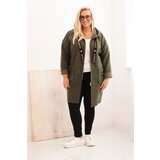 Kesi Włoski plus size women's coat made of faux shearling with a hood and pockets khaki | Eponuda.ba