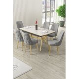 Hanah home trpezarijski set Nis, sto na razvlačenje i 6 stolica, ploča u dekoru belog mermera, zlatne noge, siva tkanina Babyface | Eponuda.com