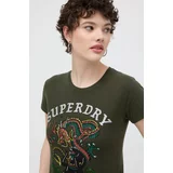 Superdry Bombažna kratka majica ženski, zelena barva