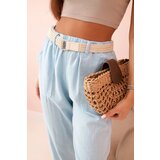 Kesi Włoski Women's linen cotton pants with a belt blue | shoptok.hr