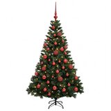  Umjetno božićno drvce s kuglicama 120 cm 150 LED lampica - Zelena 120 cm s LED-ima i crvenim lopticama | shoptok.hr