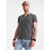 Ombre Men's t-shirt with round henley neckline - dark grey | Eponuda.ba