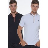 Dewberry DOUBLE SET T8571 ZIPPERED MEN'S T-SHIRT-WHITE - NAVY BLUE | Shoptok.si