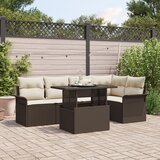 vidaXL Vrtni Sofa Set Set od 6 Smeđa i Krem Poliratan, Poliester Cijene