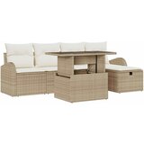 vidaXL Vrtna sedežna garnitura z blazino 6 pcs Bež Poly ratan, (5000144664) | Shoptok.si