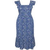 Trendyol Curve Navy Blue A-Line Midi Ruffled Floral Pattern Woven Dress Cijene