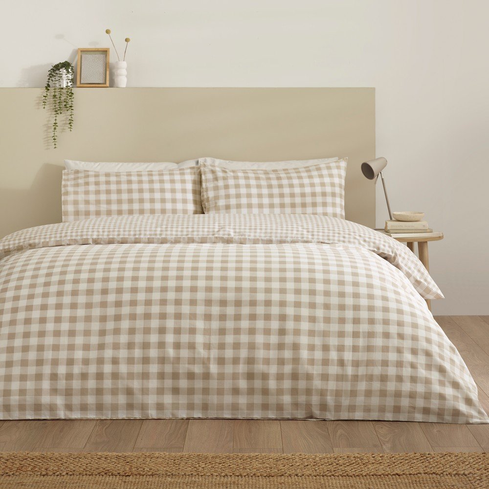 Catherine Lansfield Bež posteljina za krevet za jednu osobu 135x200 cm Bamford Gingham Check – | shoptok.hr