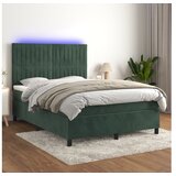 vidaXL Box spring postelja z vzmetnico LED tem. zelena 140x1 Cene