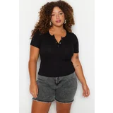 Trendyol Curve Black U Neck Snap-On Crop Knitted Blouse