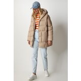  Women's Beige Hooded Oversized Puffy Coat | Eponuda.ba