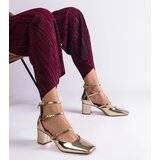 Gemre Gold patent block heels with buckles Kamola | Shoptok.si
