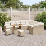 vidaXL set vrtnih sofa od 12 komada s jastučićima bež poli ratan akacija | shoptok.hr