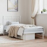 Maison Chic Kovinski Posteljni okvir - Enojna postelja - Postelja za odrasle z vzglavjem bel 90x200 cm, (21694164) | Shoptok.si