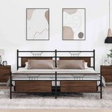 Metalni Kovinski posteljni okvir brez vzmetnice rjavi hrast 193x203 cm, (21829077) | Shoptok.si