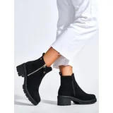 Shelvt Women's black ankle boots with a decorative zipper