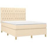  Box spring postelja z vzmetnico LED krem 140x200 cm blago, (20901269) | Shoptok.si
