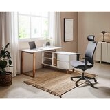 Venda kotna pisalna miza les, leseni material bela, barve hrasta | Shoptok.si