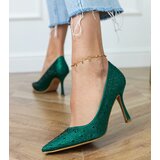 Gemre Green satin court shoes with rhinestones Kortis | Shoptok.si
