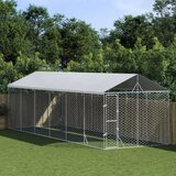 vidaXL Zunanja pasja ograda s streho srebrna 3x9x2,5 m pocinkano jeklo - - Srebrna - 92.25 - 3 x 9 x 2.5 m - 2025- | Shoptok.si