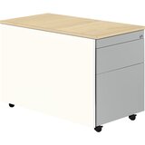 mauser Predalnik s kolesi, V x G 579 x 800 mm, plošča iz umetne mase,1 predal za material, 1 predal za obešalne mape, čista bela / aluminijasto siva / | Shoptok.si
