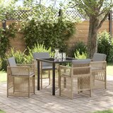 vidaXL 5-komadni vrtni blagovaonski set s jastučićima bež poli ratan, vrtni stol crni 80x80x73 cm od kaljenog stakla | shoptok.hr