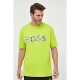 Boss Bombažna kratka majica GREEN zelena barva